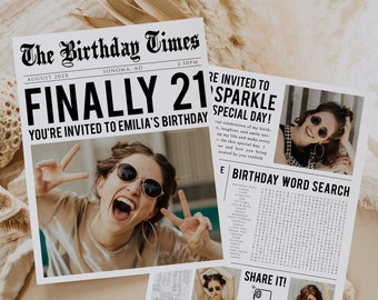 Newspaper for birthday photoshoot, newspaper 21st birthday party invitation, 21st birthday newspaper template, custom 21st birthday gift