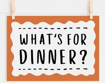What's for Dinner Print, Kitchen Typography Art, Colorful Trendy Poster