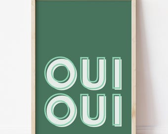 Oui Oui French Bathroom Art Print, Green Pun Poster (Unframed)