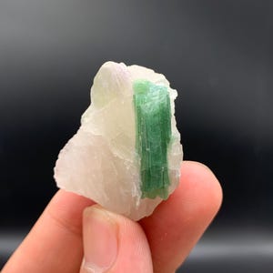 Green Tourmaline Crystal 17g with Quartz Natural Well Terminated Stone from Afghanistan Healing Mineral