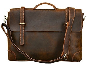 Genuine Leather Men Handbag Male 14 inch Laptop Bag Business Briefcase Shoulder Messenger Bags Crazy Horse Leather Bag