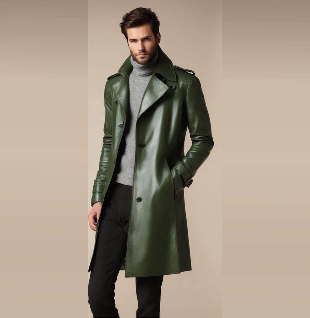 Green trench coat for men