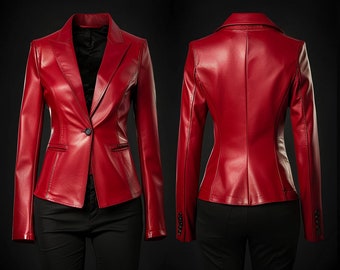 Genuine Women's Designer Red Color Real Leather Blazer Jacket - Ladies Leather Coat - Perfect Birthday or Anniversary Gift for Her