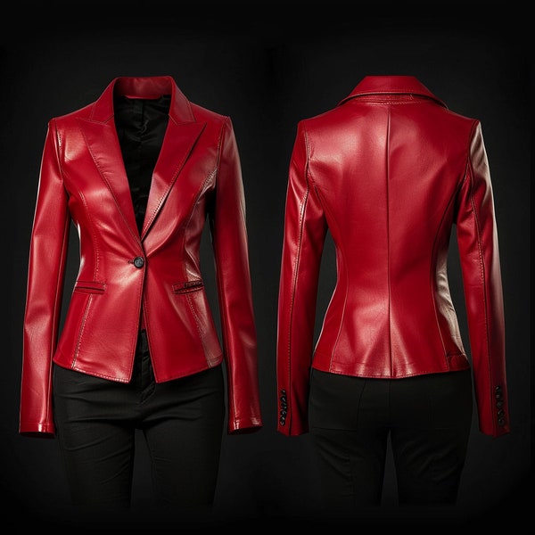 Echte Damen Designer rote Farbe Echtleder Blazer Jacke - Damen Ledermantel - Perfektes Geburtstags- oder Jubiläumsgeschenk für Sie