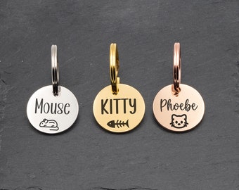 Small Cat ID Tag in Stainless Steel, Handmade in Canada, Engraved Pet Tag, Custom Cat Collar Tag