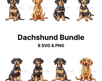 Paquete de imágenes prediseñadas de perro salchicha, SVG de perro salchicha, imagen vectorial (descarga digital)
