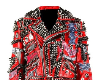 Blue Punk Rocker Leather Jacket With Gunmetal Studs | Spiked