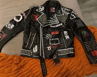 【希少】layering gimmick leather jacket MINOAR.COM | Particle Cut Leather Biker Jacket
