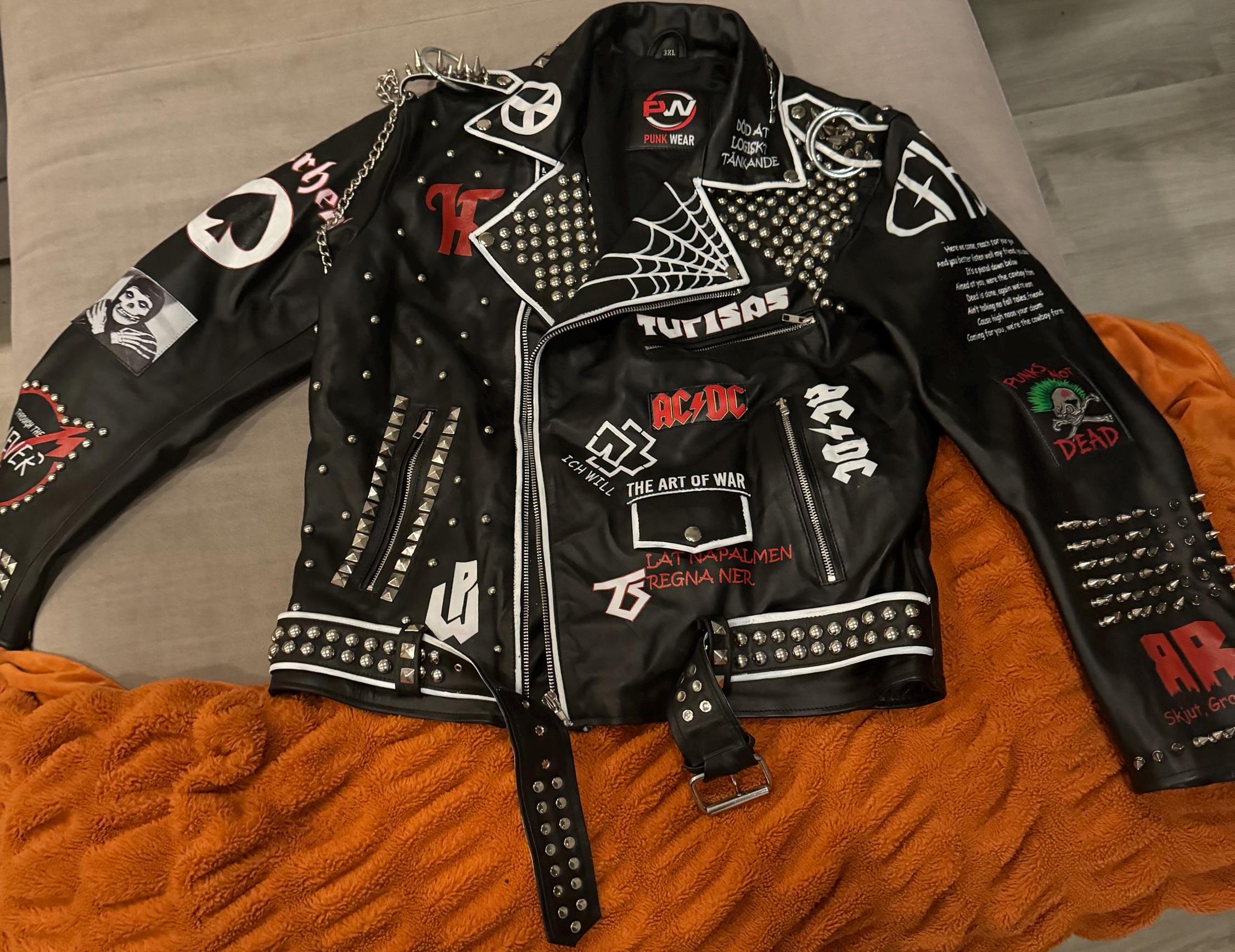 Men's Multi-studded Leather Jacket With Colorful Patches