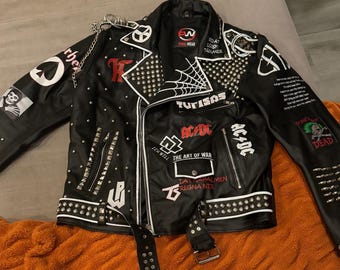 ミュージシャン STUDDED WORK JACKET Punk Jacket - Brando Jacket Men - Gothic Jacket - Studded