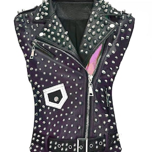 Custom Rockers Women Vest Jacket With Heavy Metal Cone Studs Gothic Style