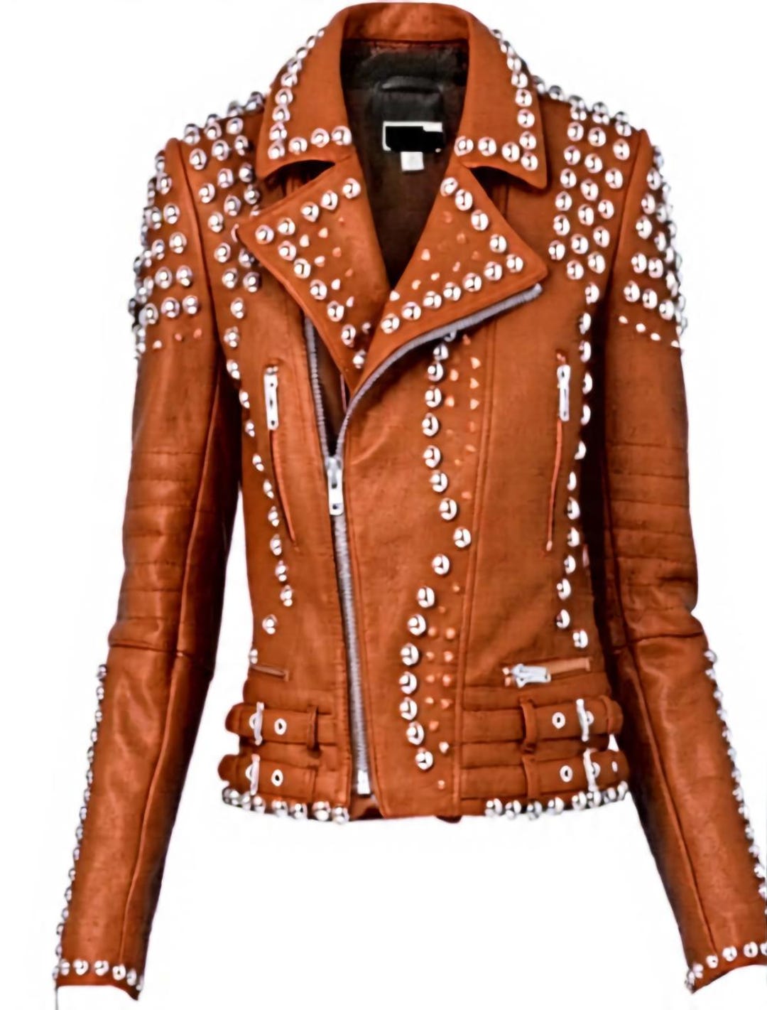 Red Leather Riot Tangerine Riot Women’s Orange Leather Punk Jacket With Silver Studs ...