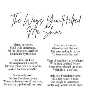 The Ways You Helped Us Shine, mother&#39;s day poem, mum poem, motherhood poem, mothers day, mum gift