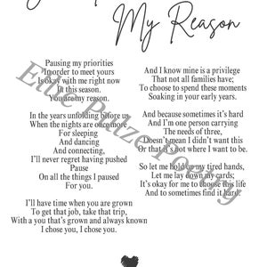 You Are My Reason, mum poem, motherhood poem, nursery print