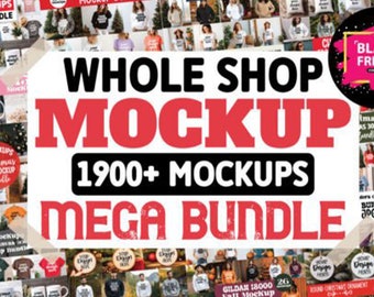 究極のモックアップ メガ バンドル - Bella Canvas、Gildan、Comfort Colors などの人気のシャツの高品質モックアップ。