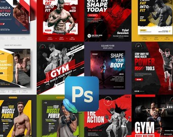 5000以上のフィットネスソーシャルメディアバナーパック | フィットネスコーチ、ジム、トレーニングスタジオ向けの12のInstagram投稿テンプレート