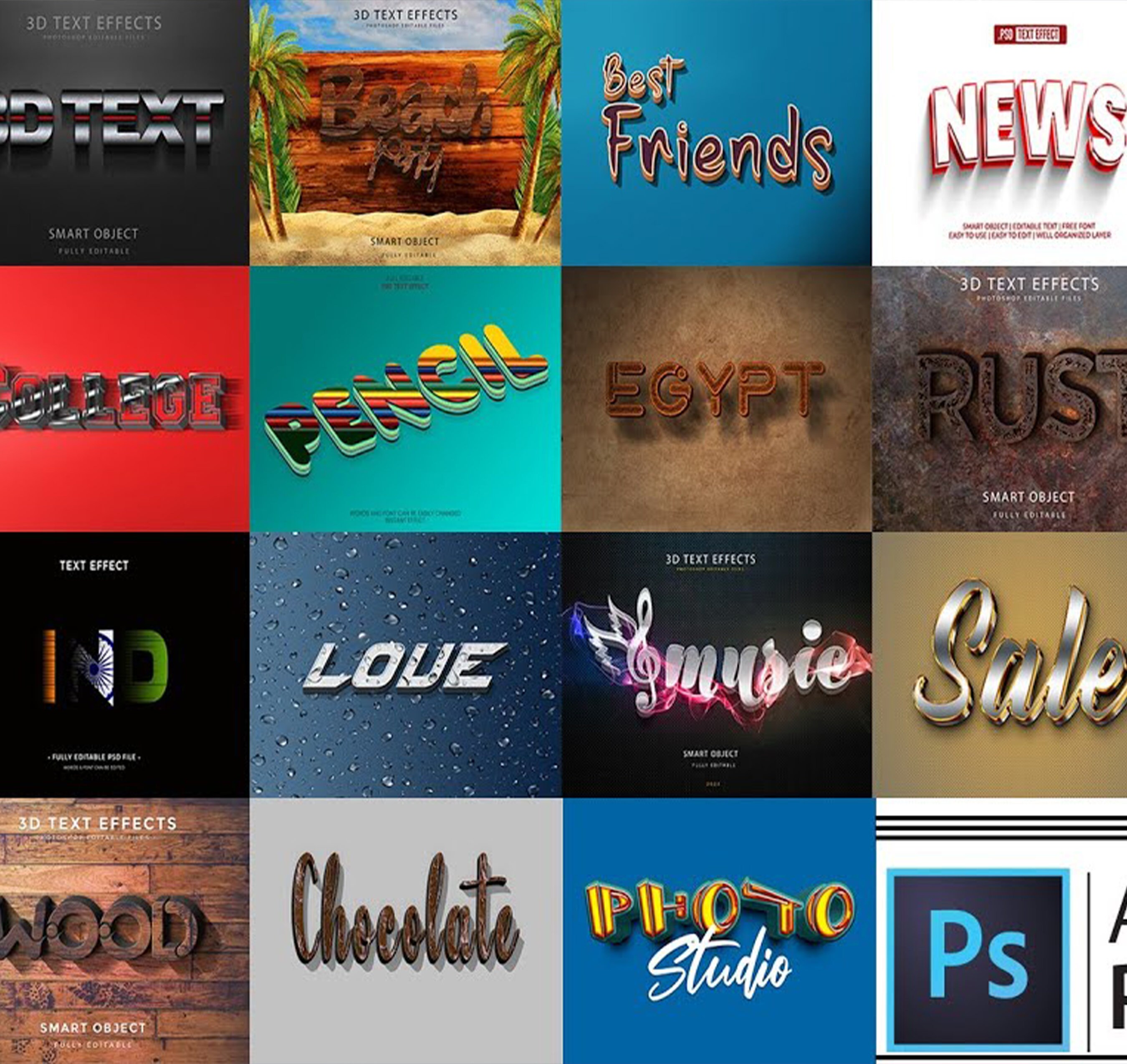 5000 Set 3D Adobe Photoshop Text Effects Bundle Title Poster PSD Font ...
