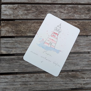 Biglietto d'auguri per la festa del papà – Safe Harbor – Faro acquerello dipinto a mano