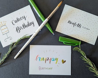 Cartes d’anniversaire A7 ensemble de trois, Cakey Birthday, confettis pour vous, cartes postales Happy Birthday