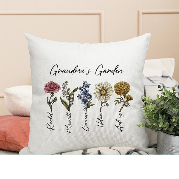Custom Grandmas Garden Pillow, Gift For Grandma Garden, Grandma Mothers Day Gift, Personalized Pillow For Grandma Garden, Grandkid Names