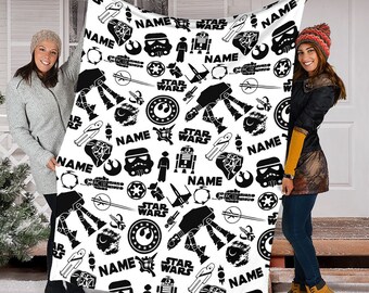 Manta de nombre personalizado, manta de Star Wars, manta de personajes de Star Wars, manta de personajes de Star Wars, regalo de cumpleaños