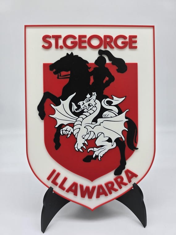 St George Illawarra Dragons NRL Logo Plaque With Stand, Man Cave