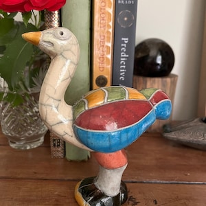 Raku Strauß Keramik - Fenix Südafrikanische Kunst glasiertes Tier. Krakelee-Glasur Raku gebrannte Sammlerkunst