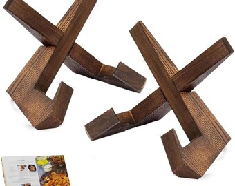 2Pcs 6.5Inch Handmade Wooden Cookbook Holder, Plate Display Stand,