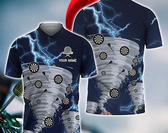 Custom Darts Polo Shirt, Tornado Thunder Lightning Darts Personalized Name Polo Shirt For Men, Perfect Gift For Darts Lovers, Darts Players