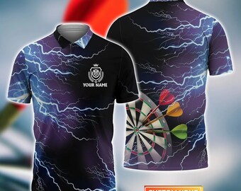 Custom Darts Polo Shirt, Tornado Thunder Lightning Darts, Personalized Name Polo Shirt For Me, Perfect Gift For Darts Lovers, Darts Players