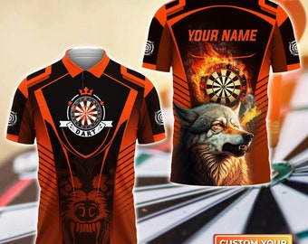 Personalisiertes Wolf Dartboard Poloshirt, Benutzerdefiniertes Dart Herren Poloshirt, Geschenk für Dartspieler, Darts Team Shirt, Jersey Team Shirt