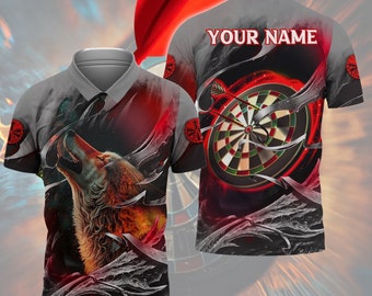 Personalized Darts Men Polo Shirt, Custom Dart Men Polo Shirt, Personalized Wolf Darts Polo Shirt, Gift For Darts Players, Darts Team Shirt