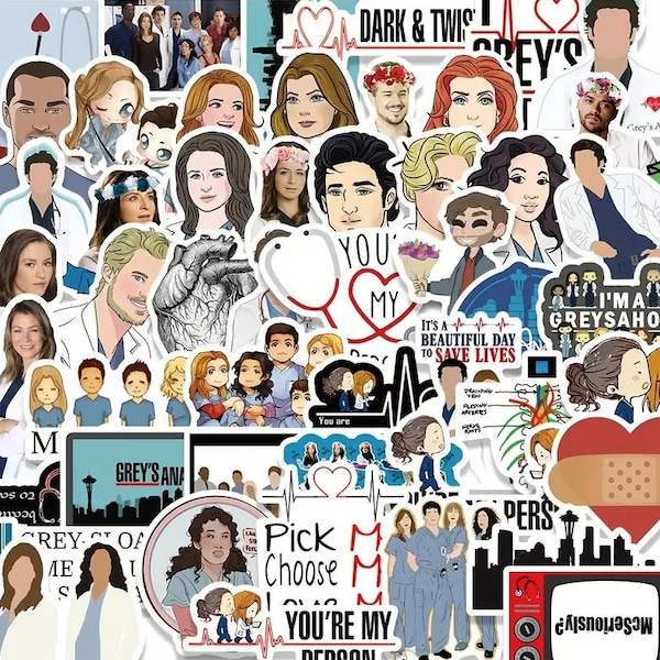 Grey's Anatomy Sticker Pack Doctor Laptop Decals Grey-Sloan Memorial Sticker Set Derek Shepherd Stickers Greys Anatomy Fan TV Show Stickers