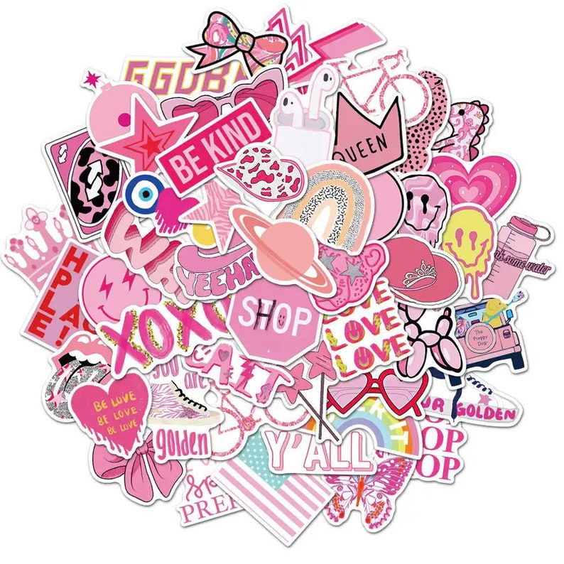 Pink Party Theme Stickers Aesthetic Waterproof Cute Vinyl Stickers Pink ...
