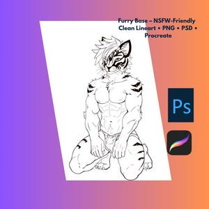 Furry tiger male Base Template | Full Body PSD Lineart for  Customs | Transparent PNG + Procreate File Friendly 18+