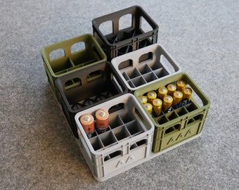 Battery organizer in beer crate format with labeling / AA, AAA, 9V, 18650, empty