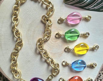 Collier doré larges maillons 6 charms interchangeables