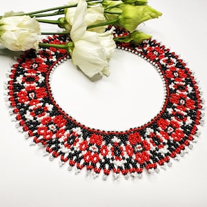 Ukrainian embroidery ethnic necklace, Traditional Ukrainian Bead Sylyanka, Handmade beads sylyanka, trendy original necklace for Woman