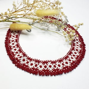 Red Handmade tribal bead necklace, authentic traditional Ukrainian Sylyanka, Ukrainian Traditional style Handmade Sylianka, Beaded Necklaces