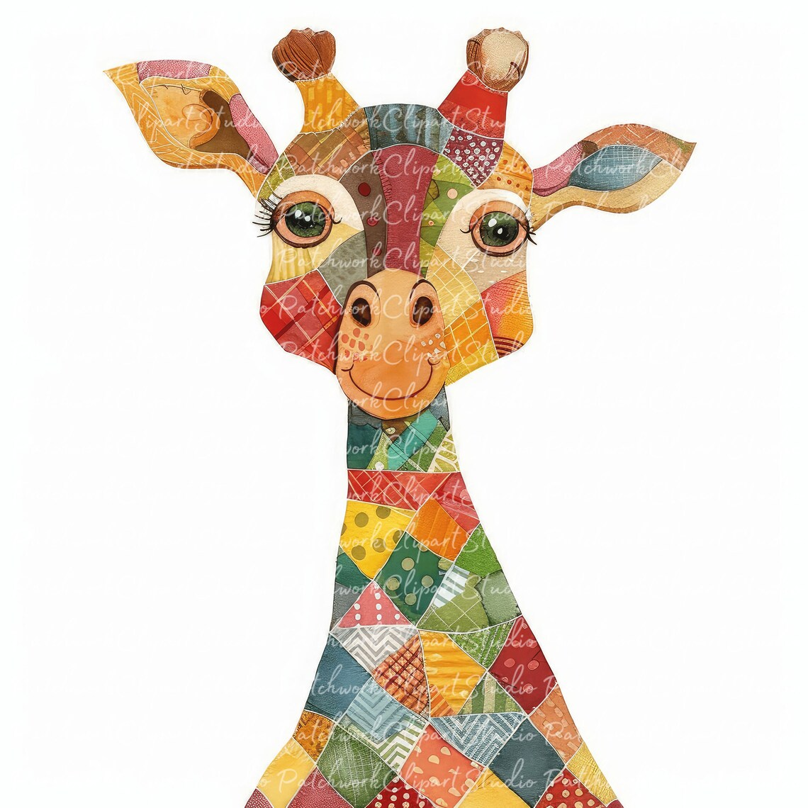 10 Giraffes Clipart Bundle, PNG & JPG, Printable Patchwork Giraffe ...