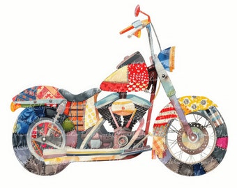 10 Motorcycles Clipart Bundle, PNG & JPG, Printable Patchwork Motorcycle, Illustrations, Digital Download, Scrapbook Crafting, Quilt Image
