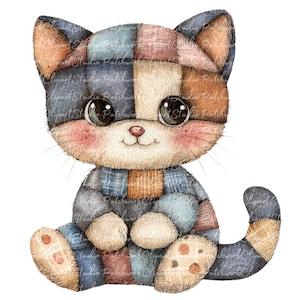 10 Kätzchen Clipart Bundle, PNG & JPG, druckbare Patchwork Katzen Illustrationen, digitaler Download, Scrapbook Crafting, Quilt Katzen Kätzchen Bilder