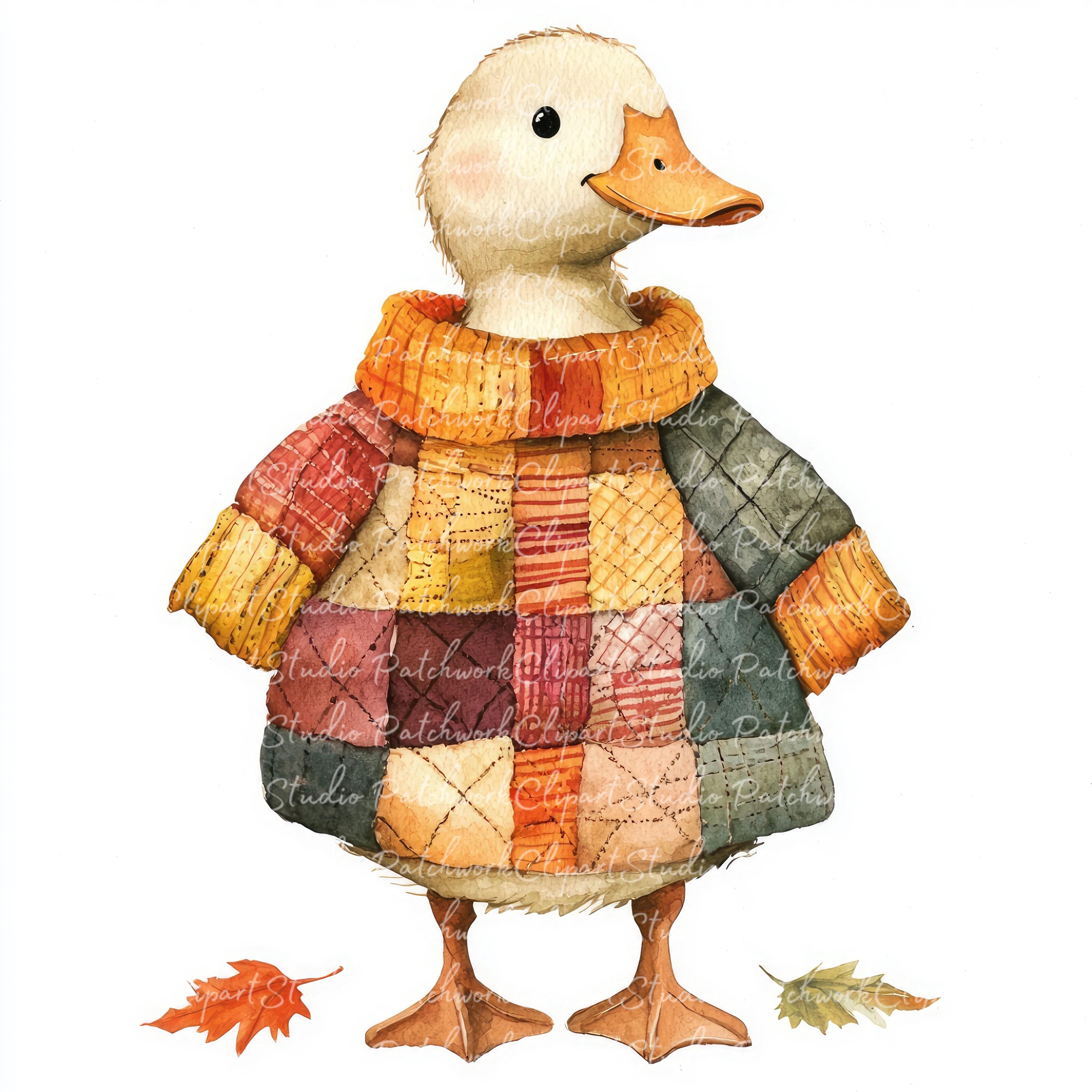 10 Autumn Duck Clipart Bundle, PNG & JPG, Printable Patchwork, Duck in ...