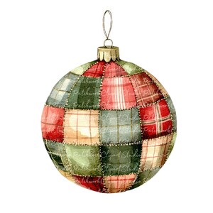 Puede incluir: Un adorno navideño de patchwork rojo, verde y crema con una parte superior dorada.