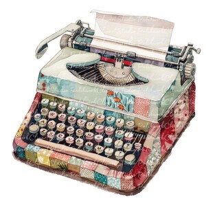 10 Typewriters Clipart Bundle, PNG &amp; JPG, Printable Patchwork Typewriter, Illustrations, Digital ...