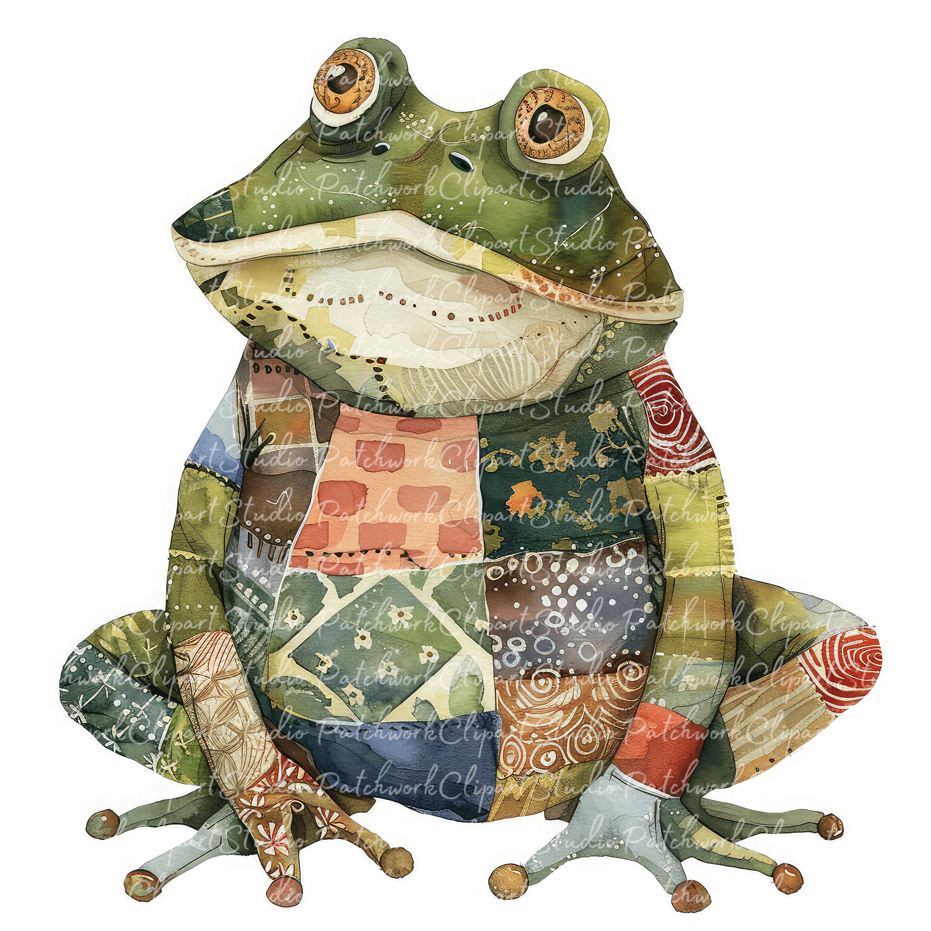 10 Frogs Clipart Bundle, PNG & JPG, Printable Patchwork Frog ...
