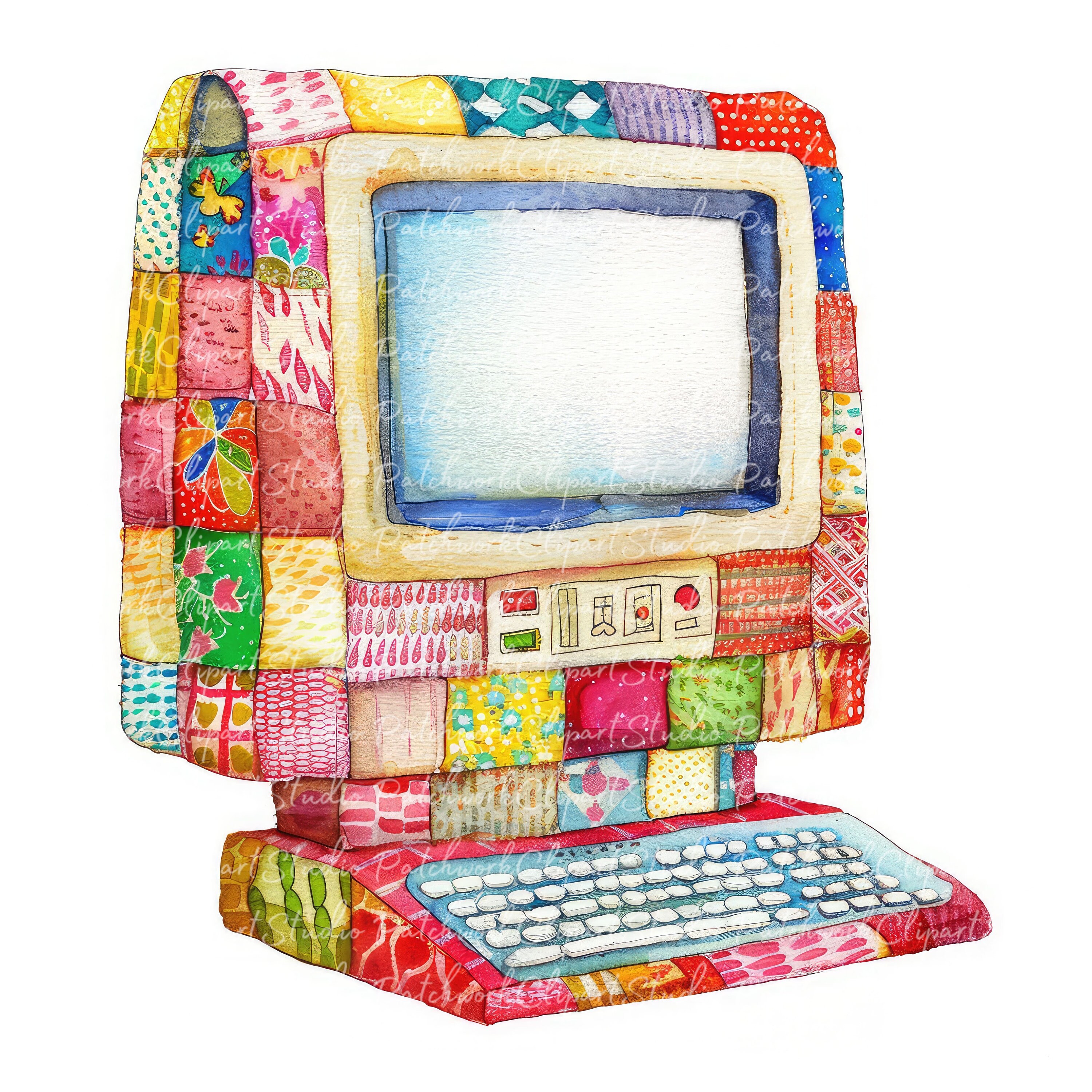 10 Computers Clipart Bundle, PNG & JPG, Printable Patchwork Computer ...