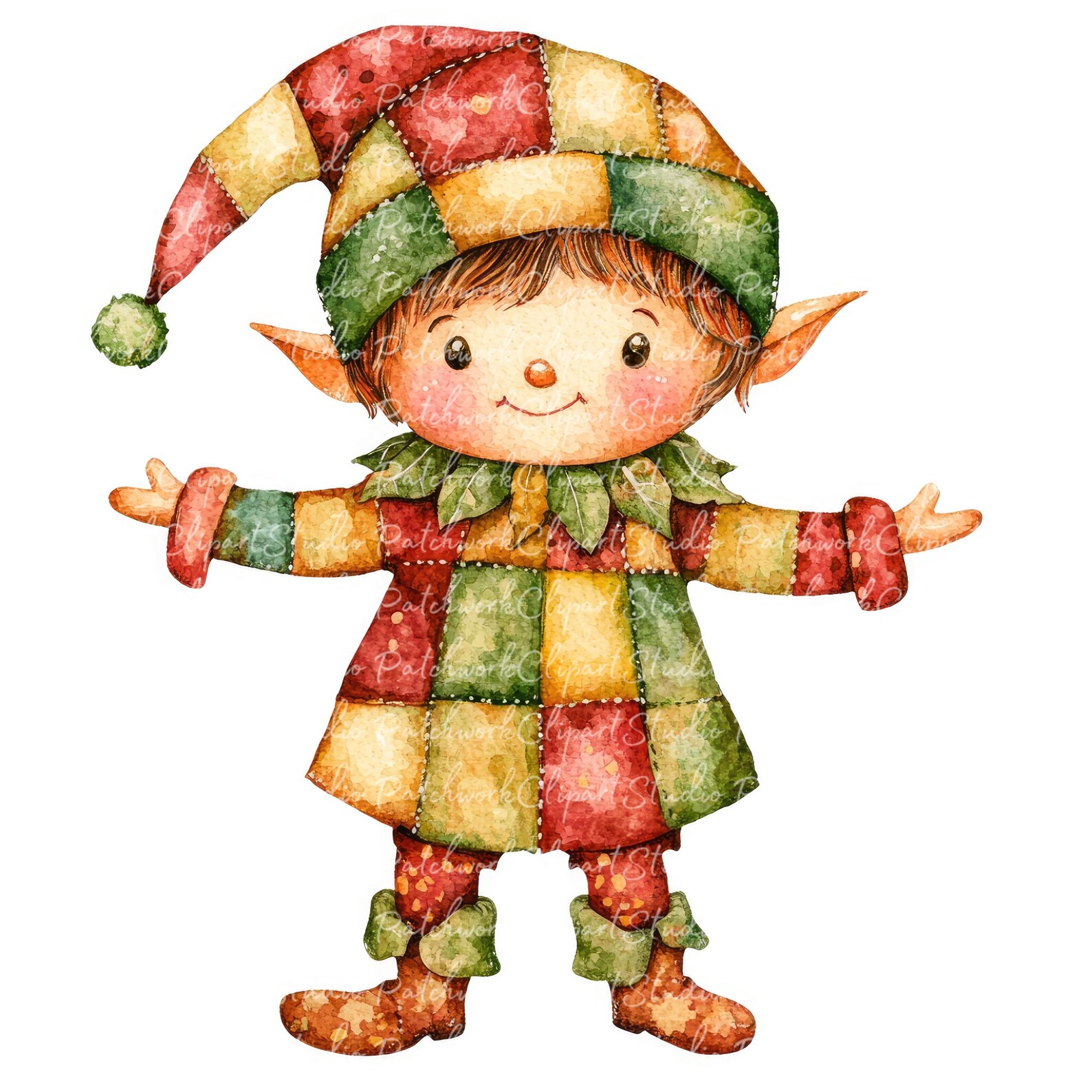 10 Elf Clipart Bundle, PNG & JPG, Printable Patchwork Christmas Elf ...