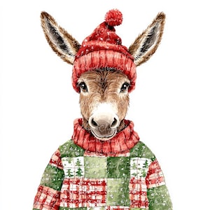 10 Christmas Donkey clipartbundel, png en jpg, afdrukbare patchwork, kerstillustraties, digitale download, scrapbooking, quiltafbeelding
