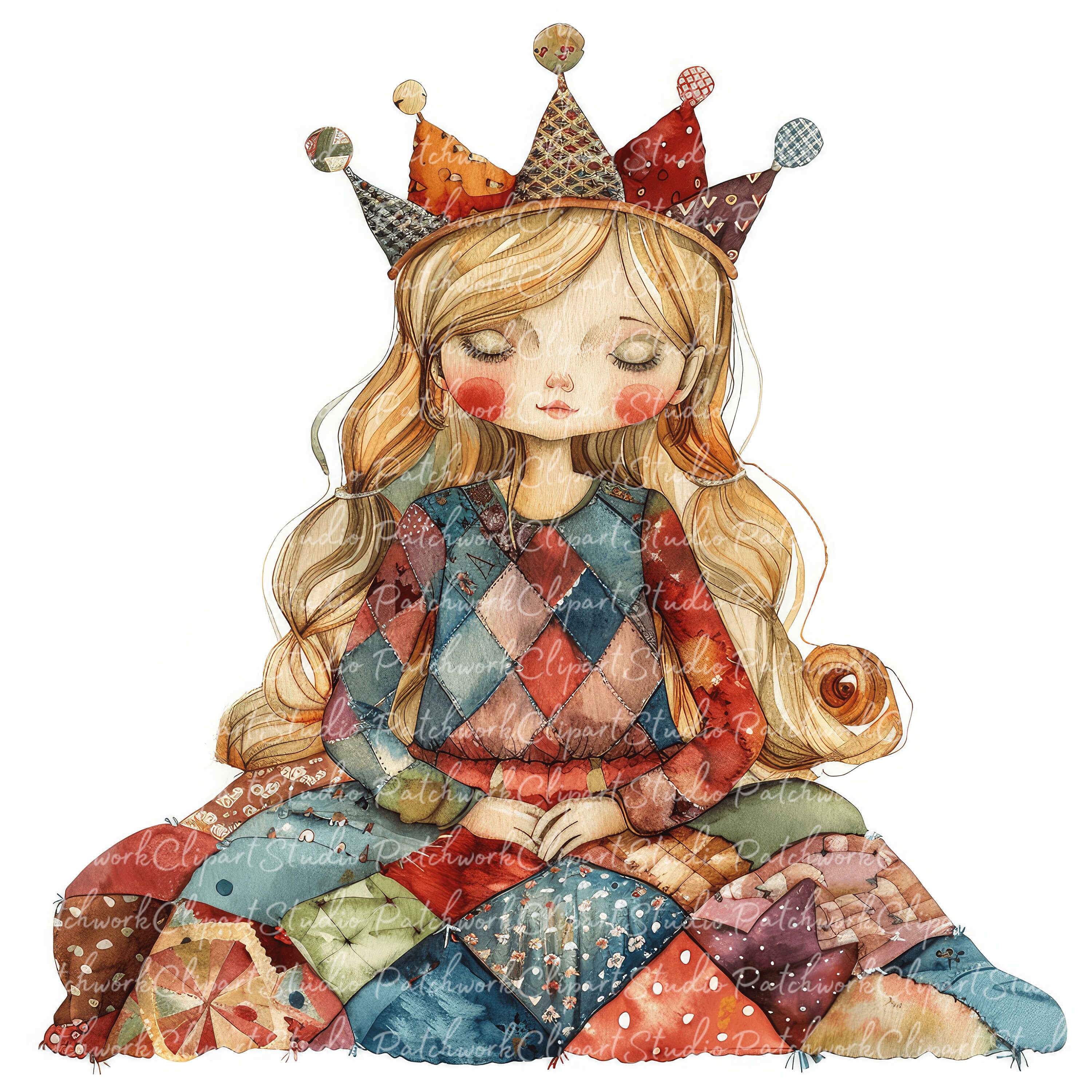 10 Princess Clipart Bundle, PNG & JPG, Printable Patchwork Princess ...